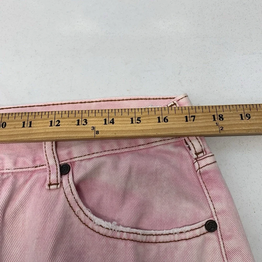 One Teaspoon Pink Denim Mini Skirt Button Fly Sz 30 Fray Hem Pockets 100% Cotton
